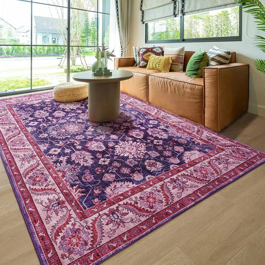 Vintage Floral Area Rug Soft Fluffy Carpet For Living Room