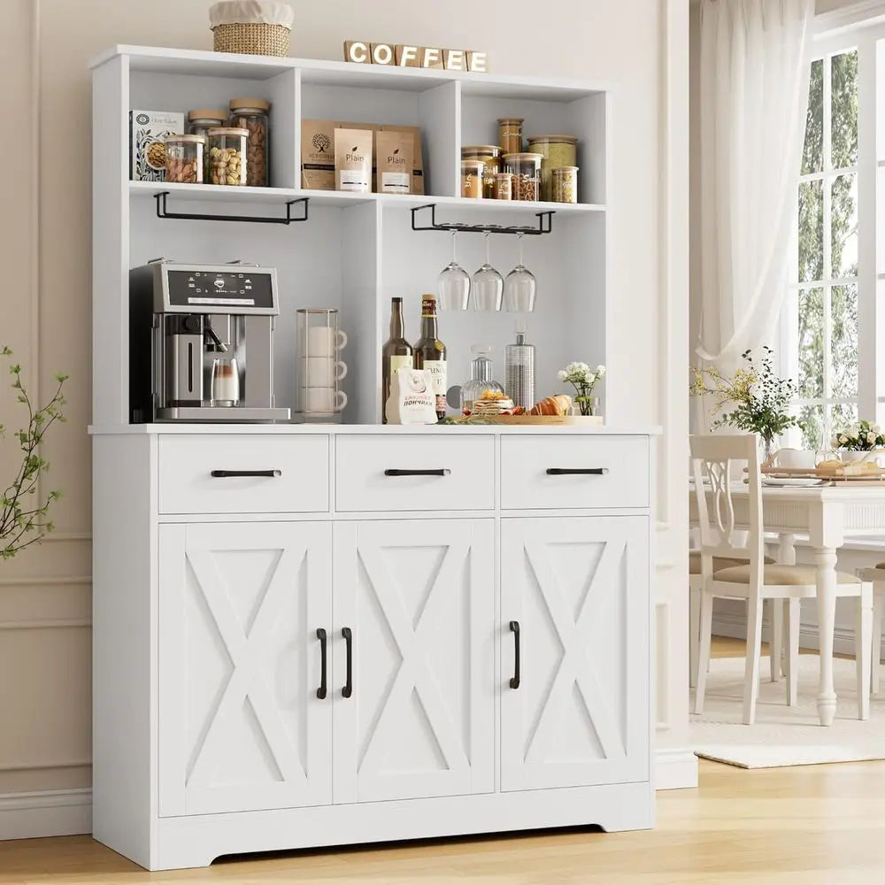LISM Buffet Cabinet With Hutch And Bar Station For Liquor