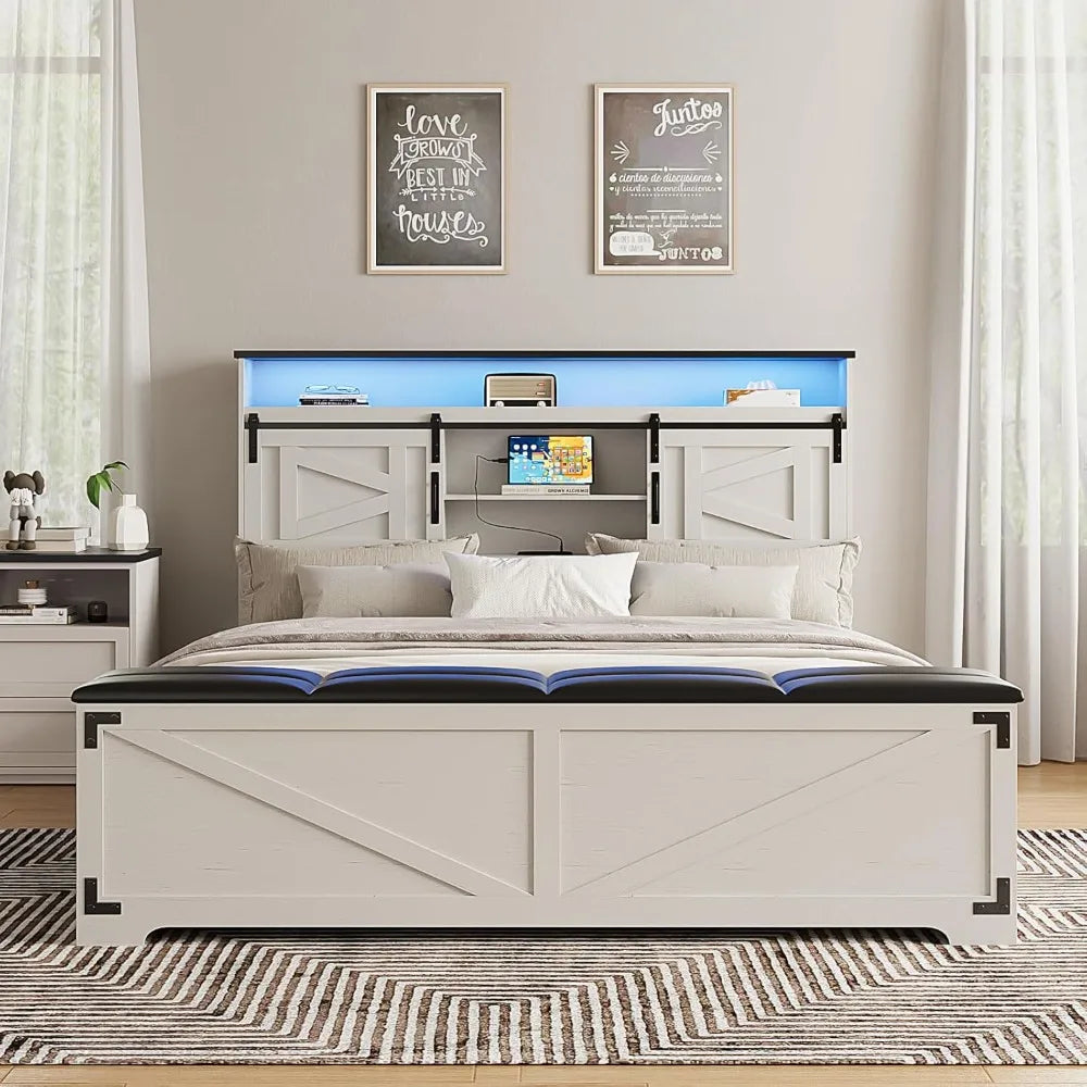 DAFIFY Farmhouse Queen Bed Frame With Headboard And Storage
