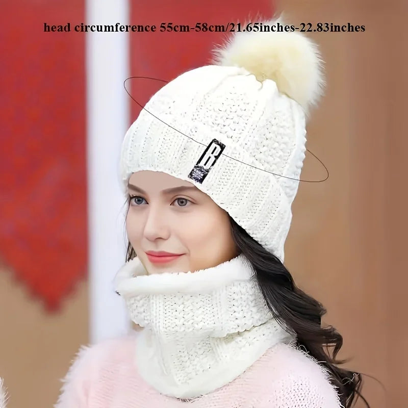 NONECN Winter Knit Hat Set For Women Warm Plush Windproof