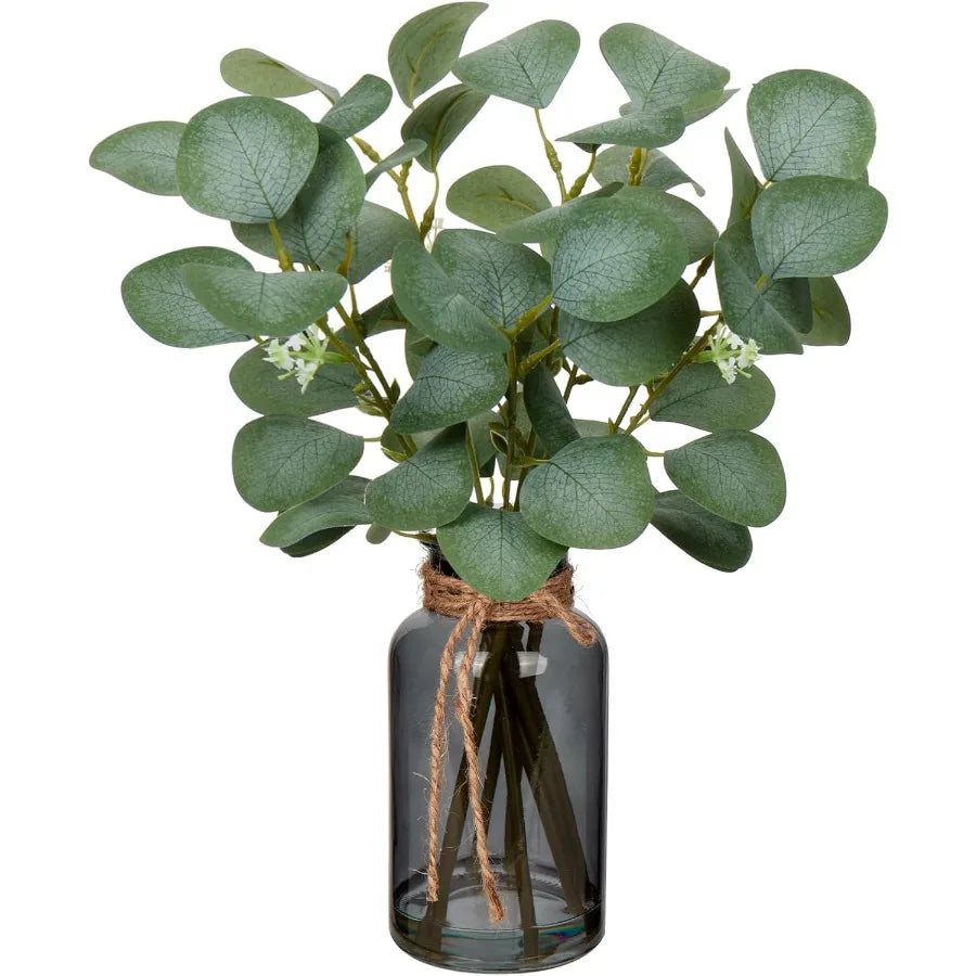 Hign Concerned Artificial Eucalyptus Stems in Glass Vase