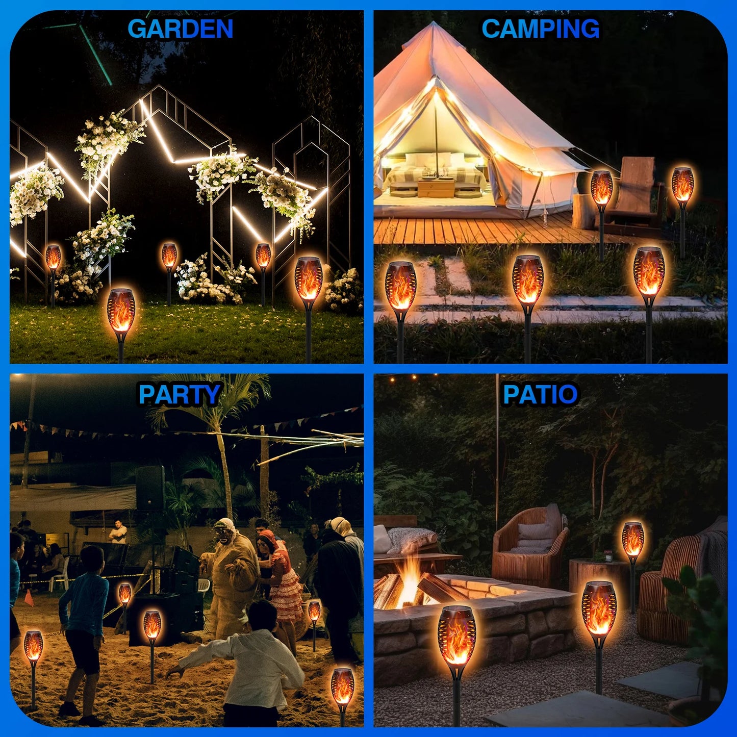 Solar Torch Lights With Flickering Flame Outdoor LED Pathway