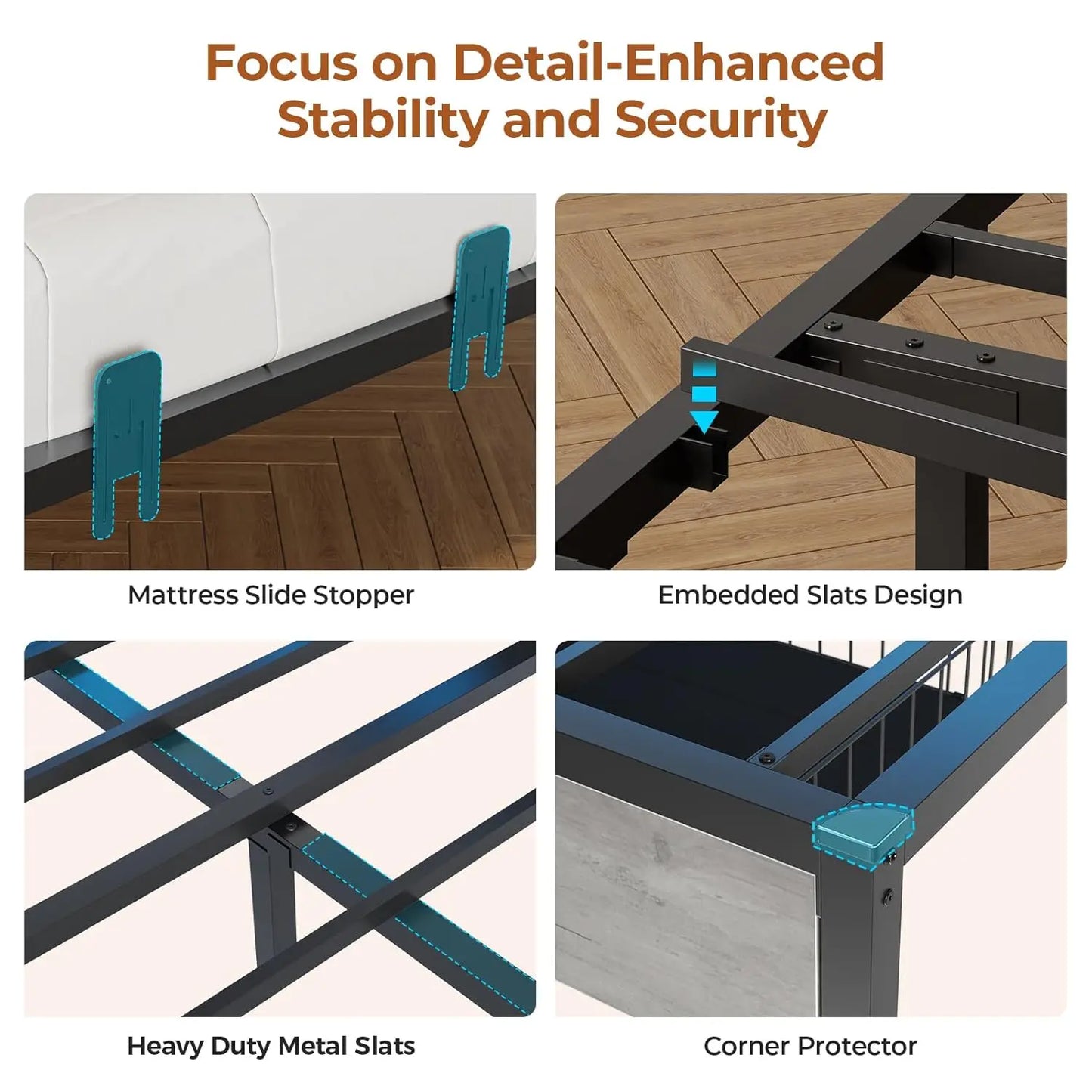 Corner Bed Frame With LED Bookcase Storage And Charging Station