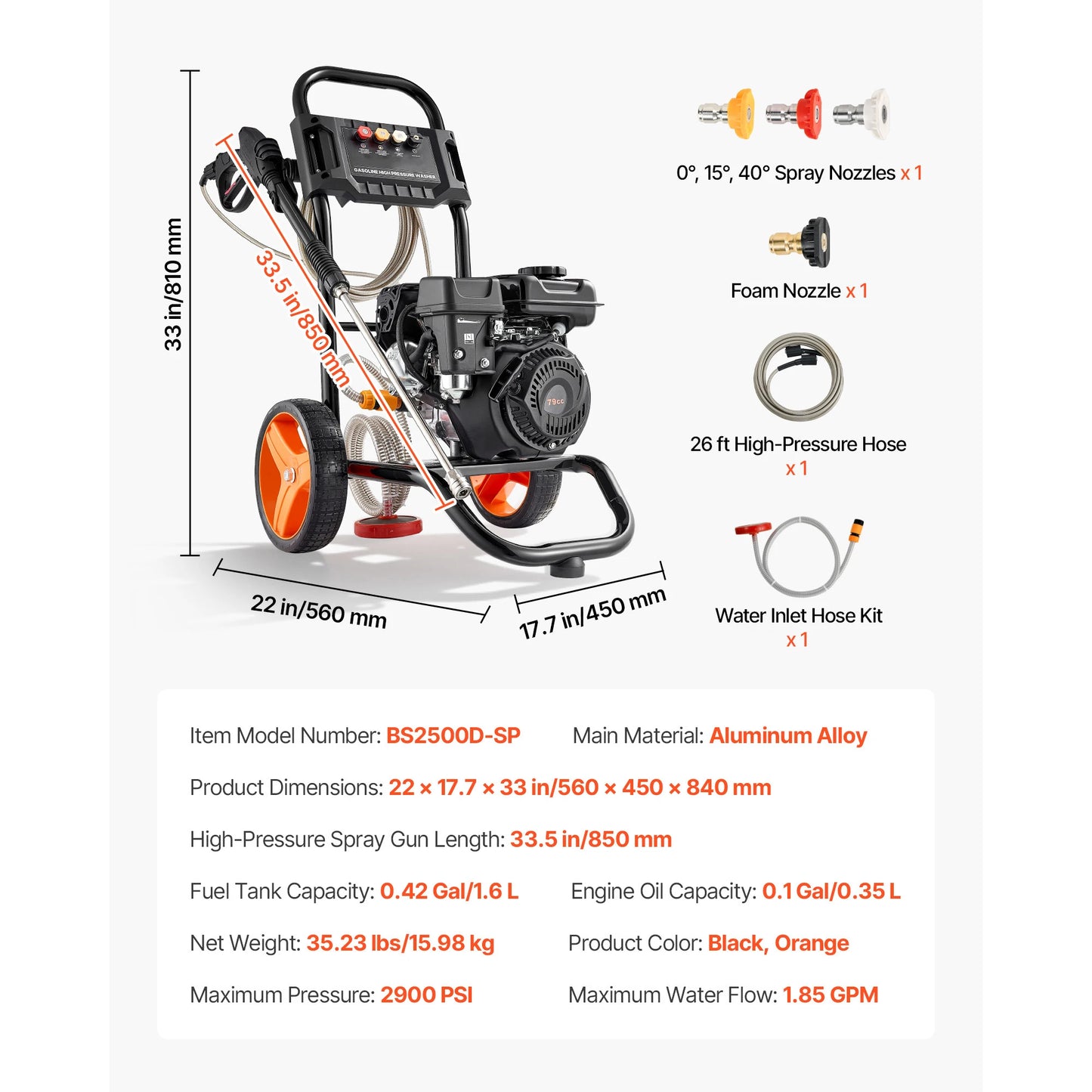 SucceBuy Gas Pressure Washer 2900 3600 PSI 1.85 2.6 GPM