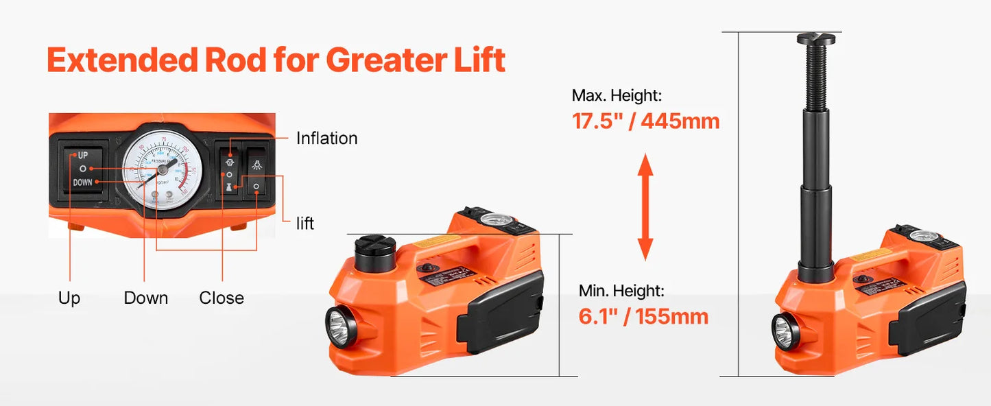 Succebuy 12V Electric Car Jack With Built-In Inflator LED Light