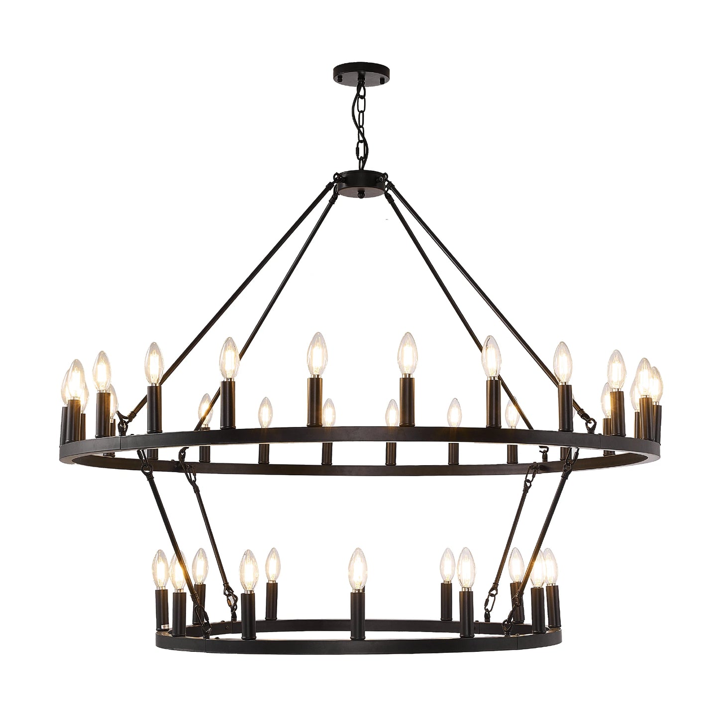 Farmhouse Wagon Wheel Chandelier Two Tier 36 Lights