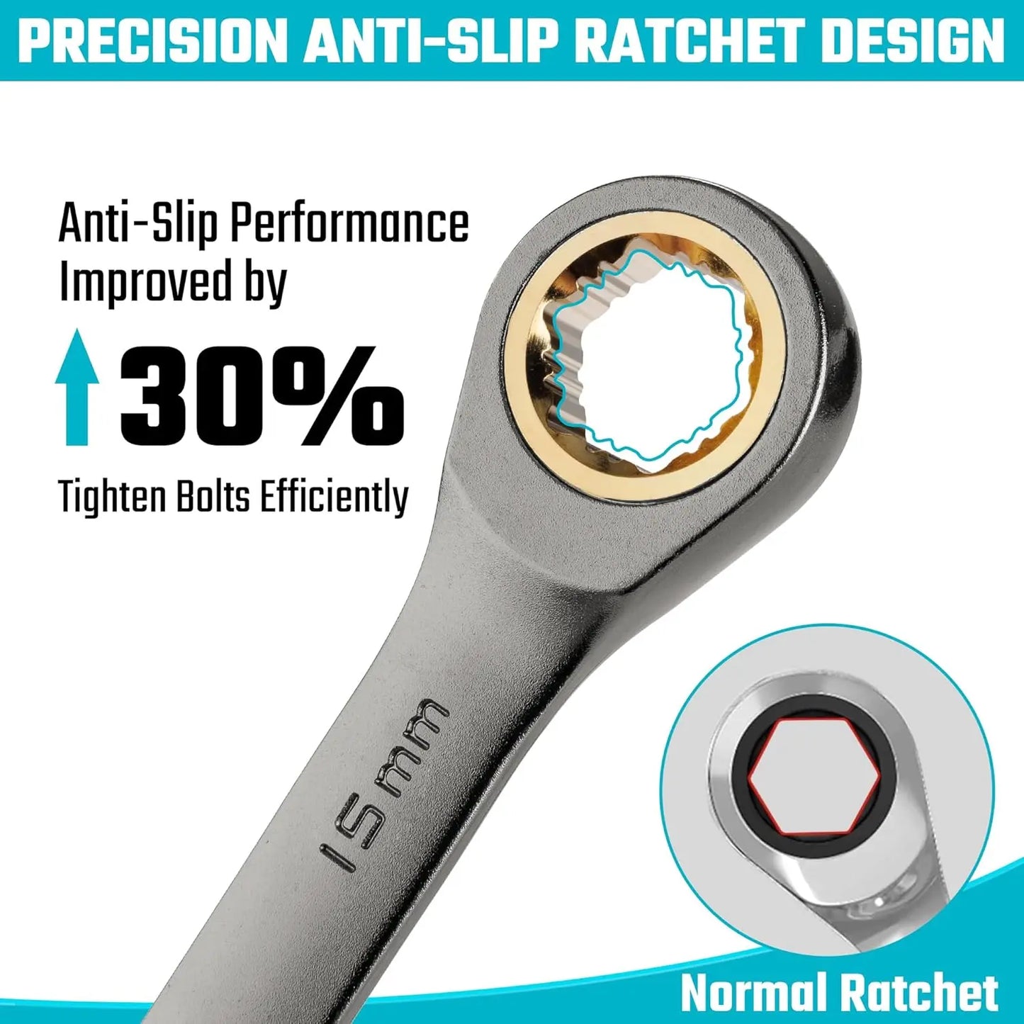 Anti-Slip Ratcheting Wrench Set 22-Piece Metric and SAE CRV Steel