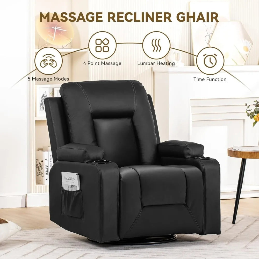 Rotary Joystick Massage Recliner With Cup Holder And Side Pockets