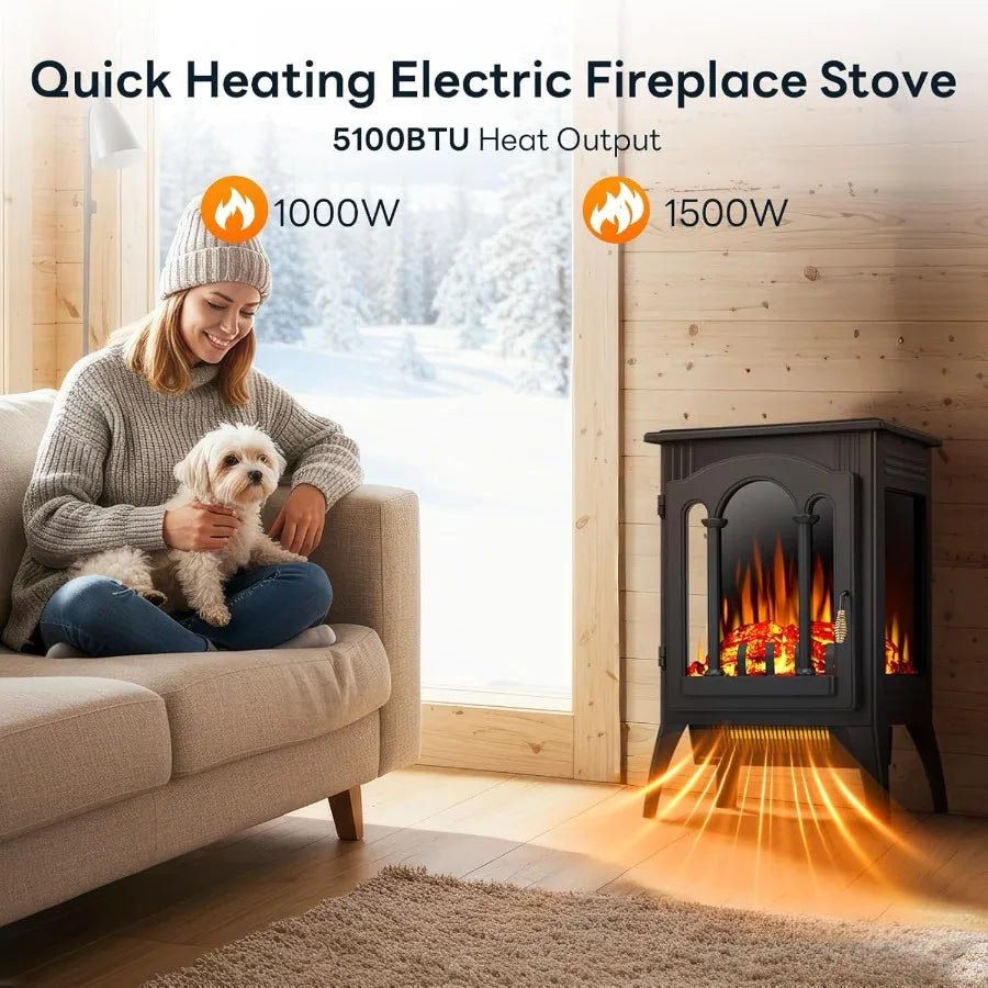XMSJ Freestanding Electric Fireplace Stove With Adjustable Flame Brightness