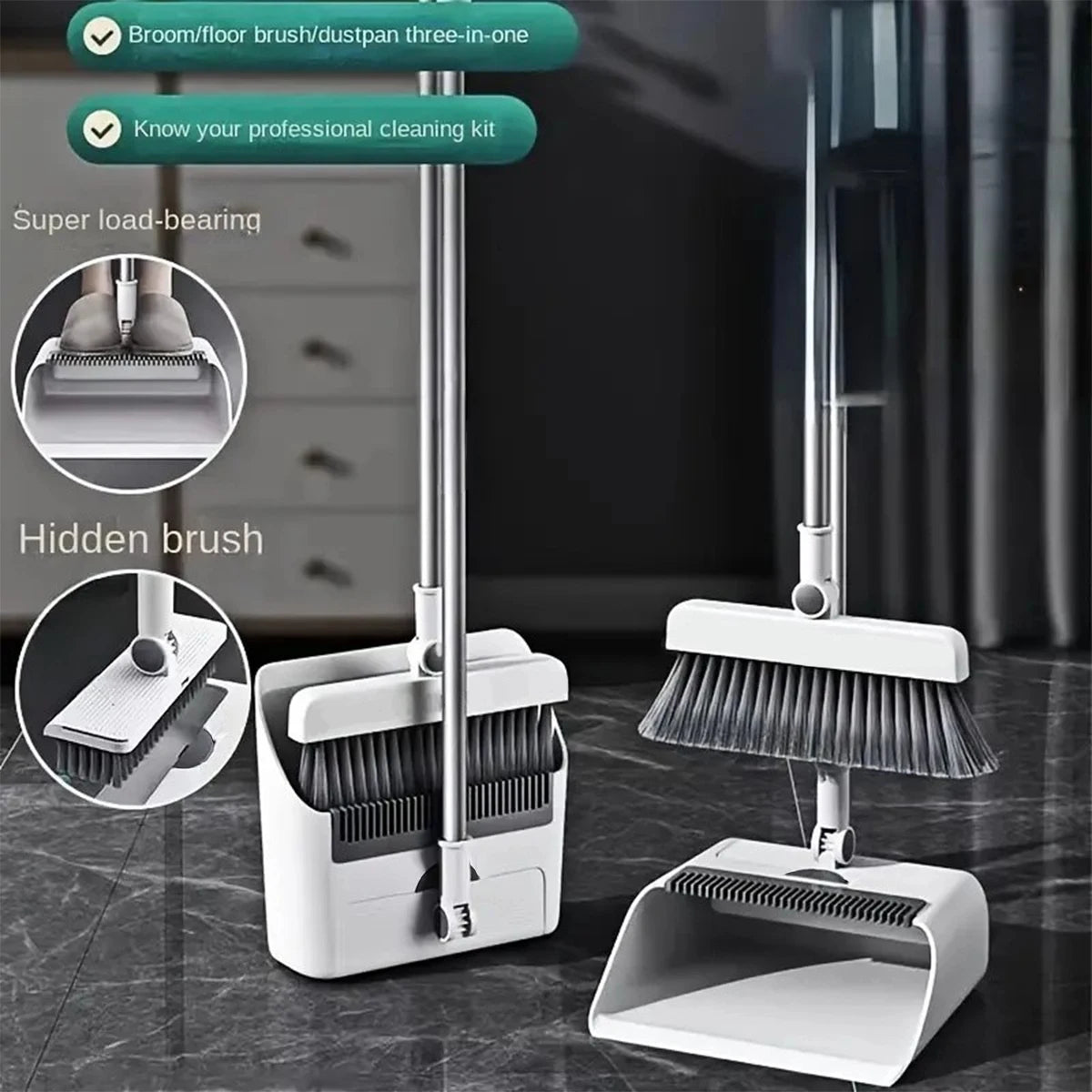 3-In-1 Broom And Dustpan Set For Home Office Dorm Cleaning
