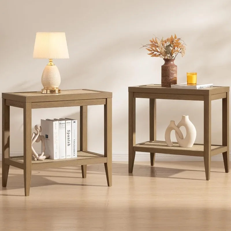 Hign-concerned Rattan Nightstands Set 2 Bedside Tables