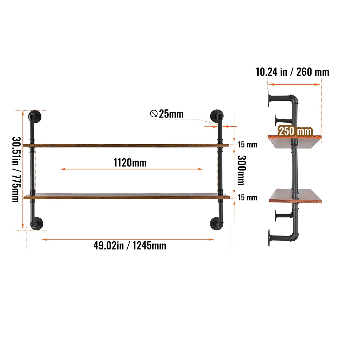 SucceBuy Industrial Pipe Shelving Wall Mount Wood Shelves