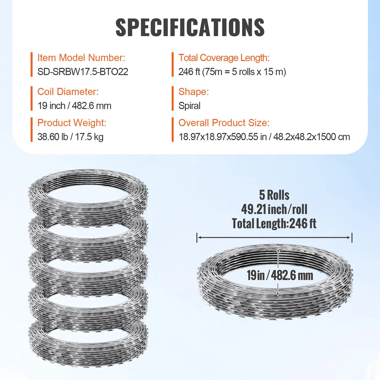 VEVOR Razor Wire Barbed Fence Fencing Double Spiral Galvanized Roll