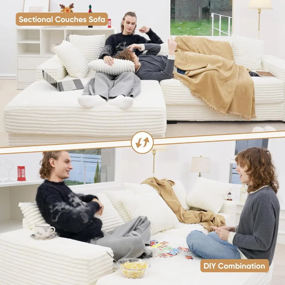 MKDK Sectional Cloud Couch L Shaped Sleeper Corduroy