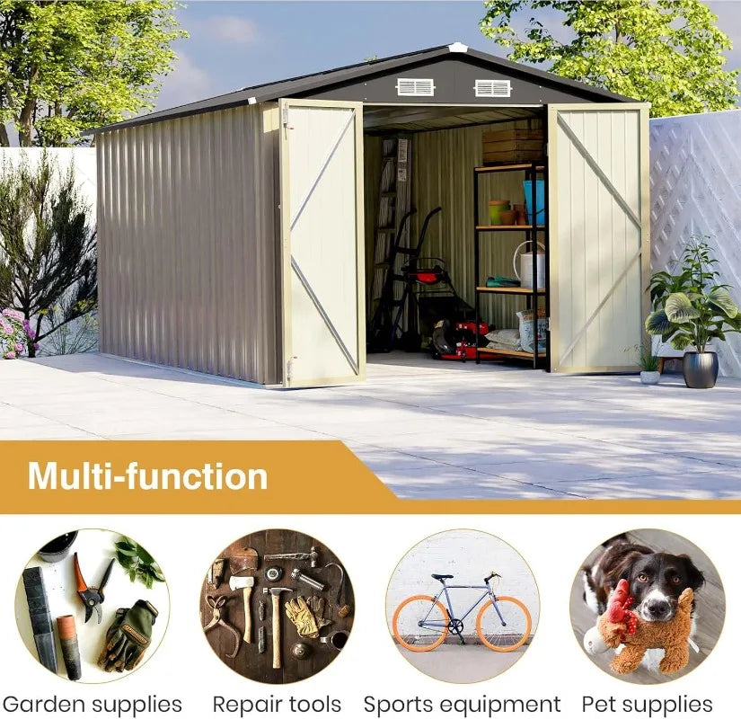 Outdoor Steel Storage Shed With Lockable Doors For Tools