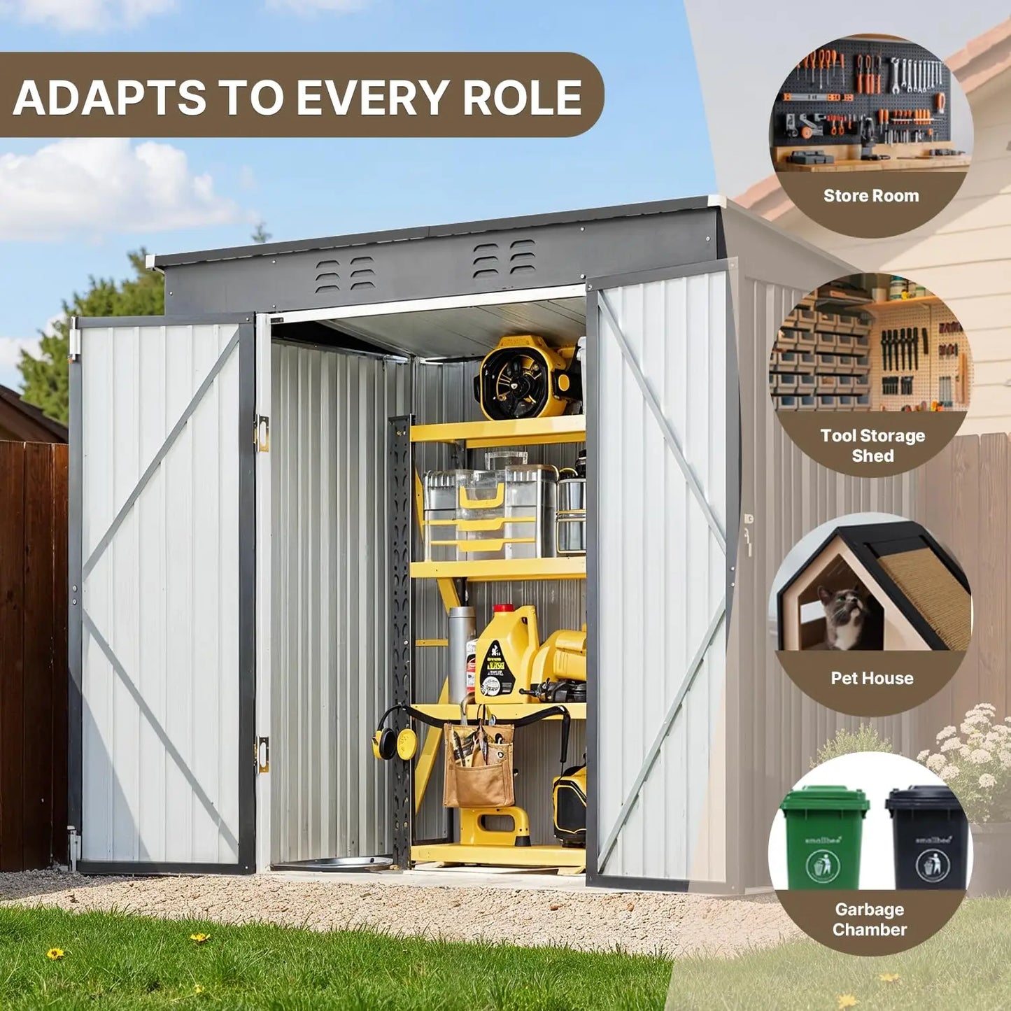 Outdoor Metal Storage Shed With Double Lockable Doors