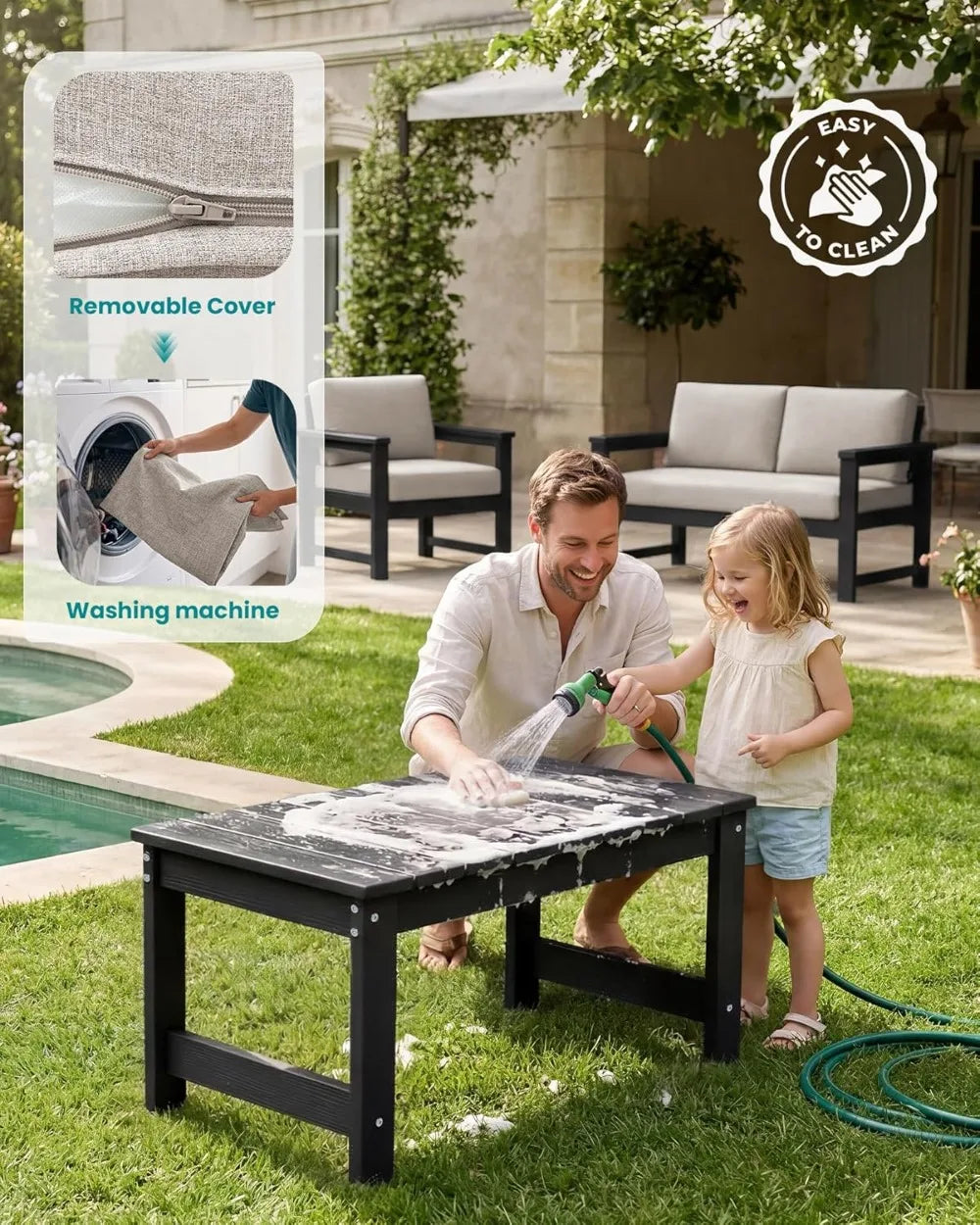 HDPE Outdoor Loveseat Sofa All Weather Cushions Patio