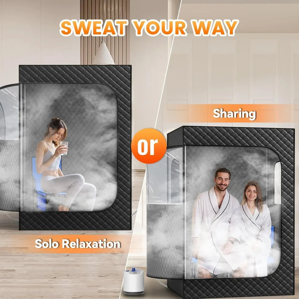 Patio, Lawn&Garden 2 Person Portable Steam Sauna for Home, 1 or 2 Person Full Body Home Spa with 2 Foldable Chairs,9 Levels of