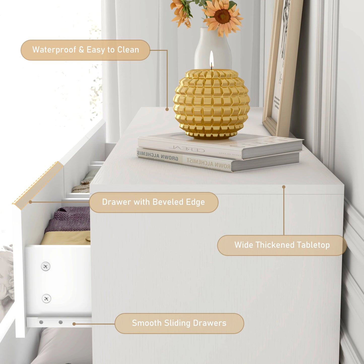 QiaoShiRen 7 Drawer Dresser Modern High Gloss Wood Chest