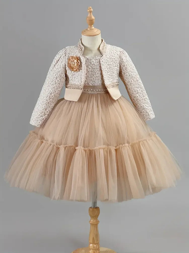 Guangdong Girls Dress Set Floral Lace Coat Outfit Collection