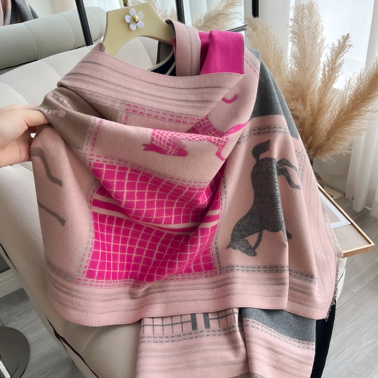 IROJEFF Luxury Winter Scarf Women Horse Print Warm Shawl
