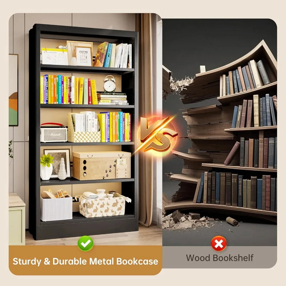 DAFIFY 5 Tier Metal Bookcase With Adjustable Shelves