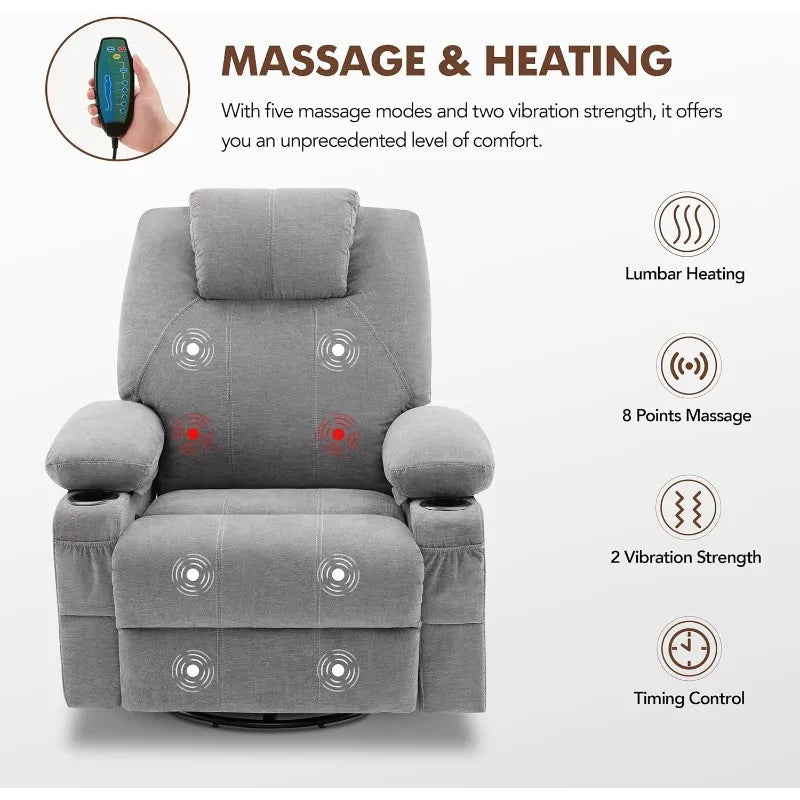 YTYI Swivel Rocker Recliner Chair With Heat And Massage