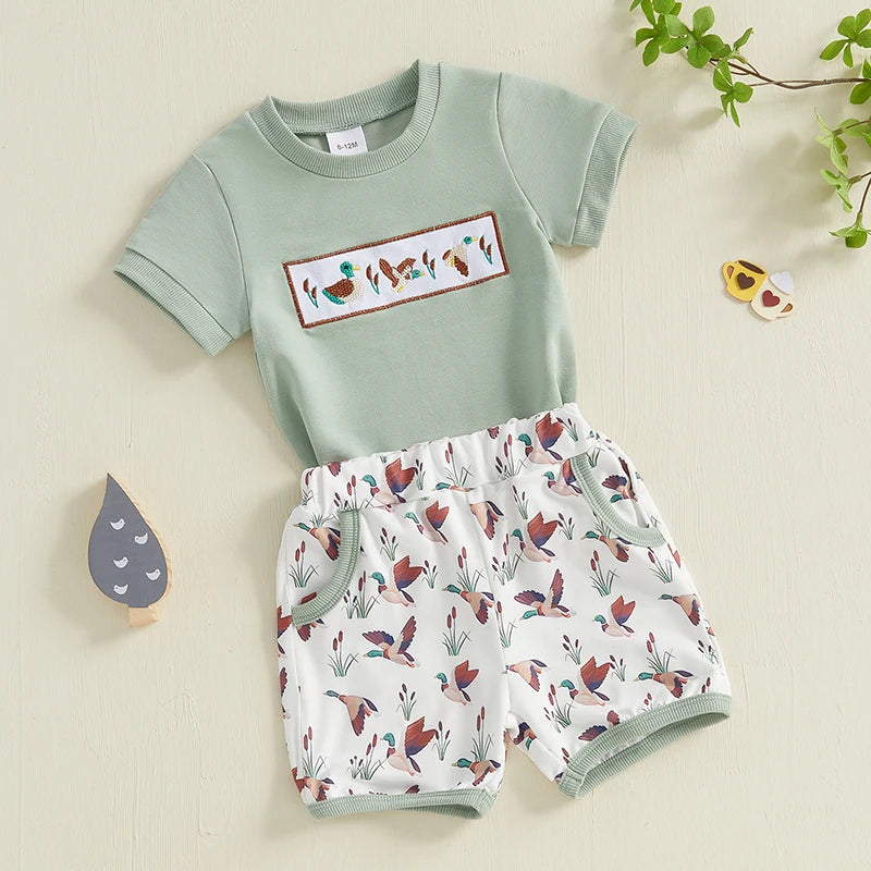 Toddler Boys Animal Print T Shirt And Camo Shorts Set