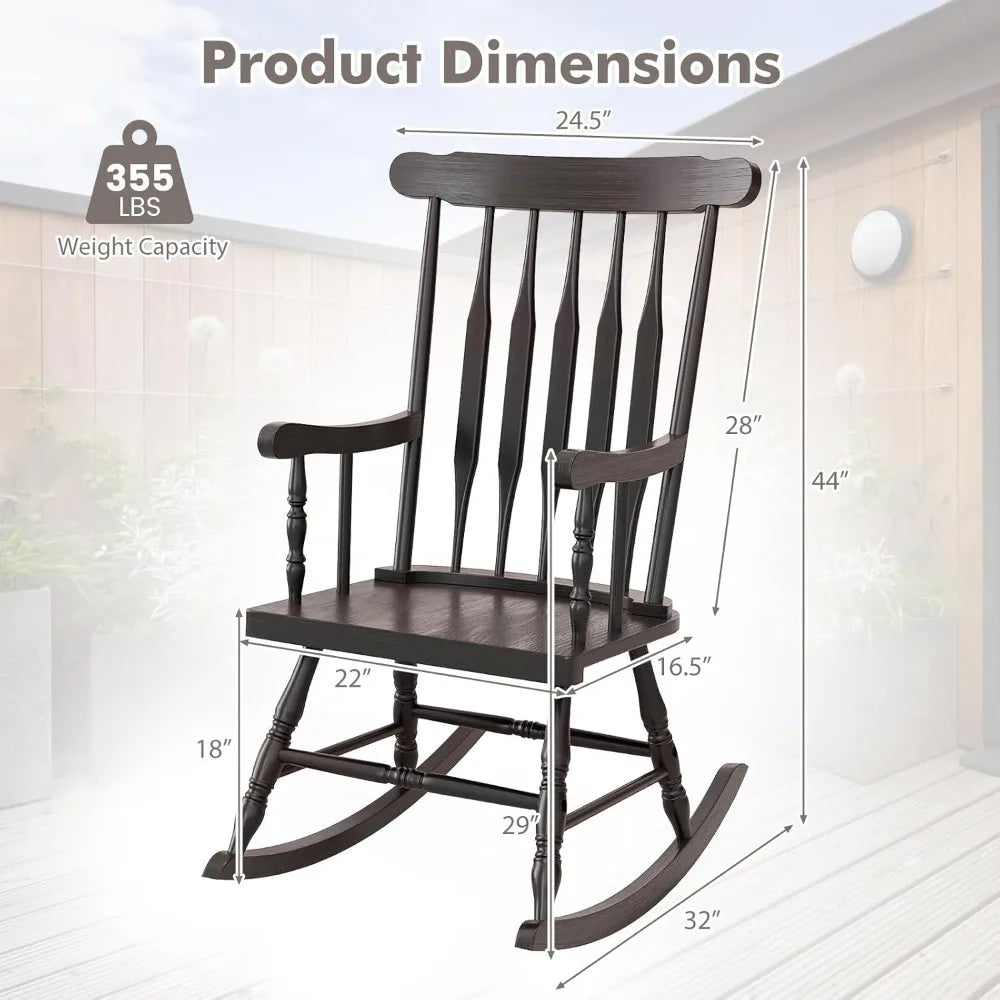 MKDK Patio Rocking Chair Solid Rubber Wood Frame Porch