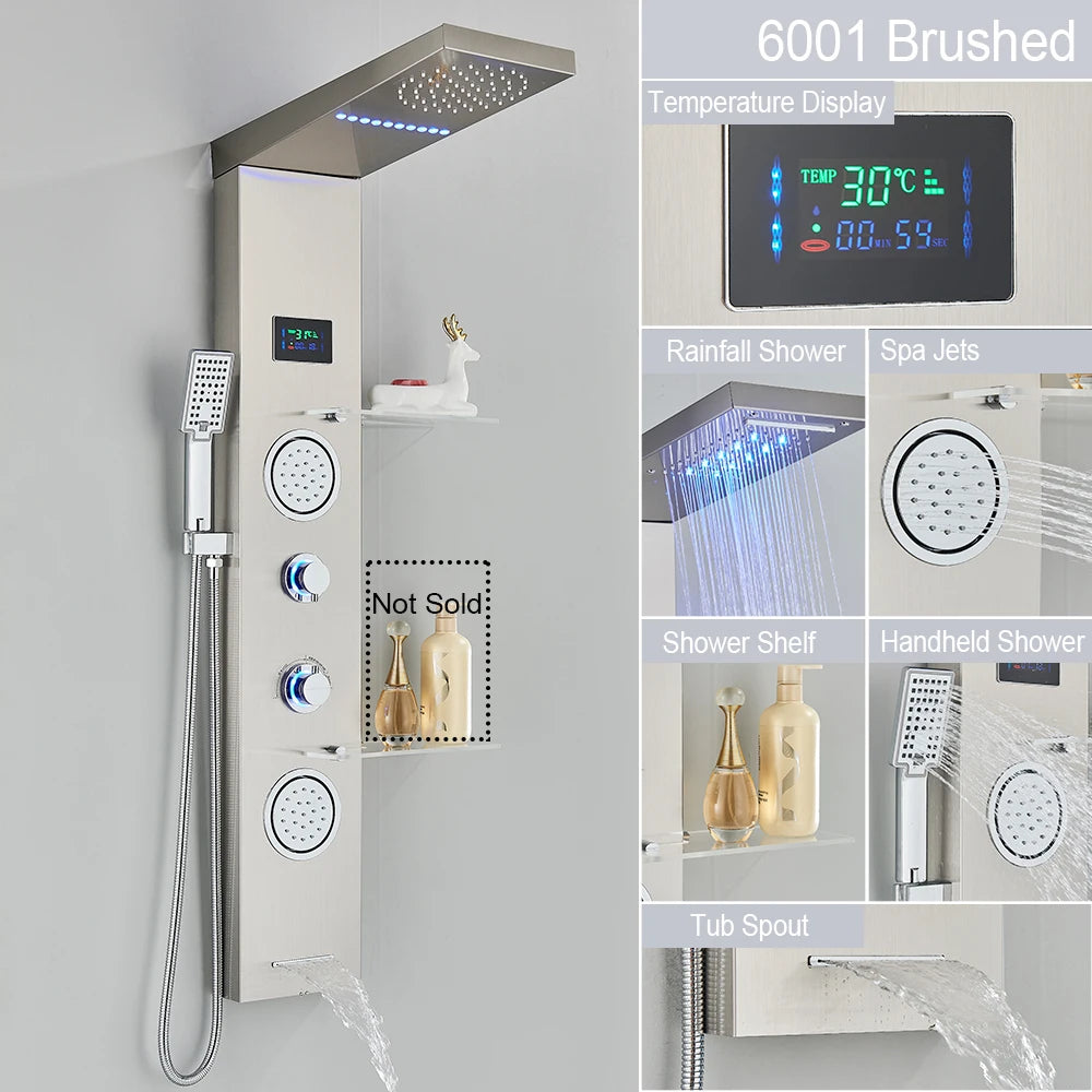 MYQualife LED Light Shower Panel Waterfall Digital Display Shower System