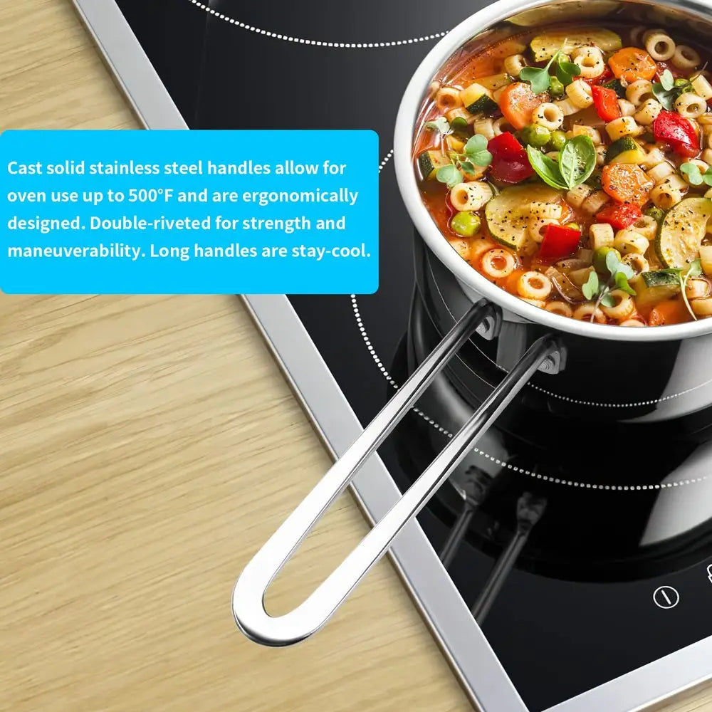 Stainless Steel 7 Piece Pots And Pans Set With Glass Lids Induction Compatible