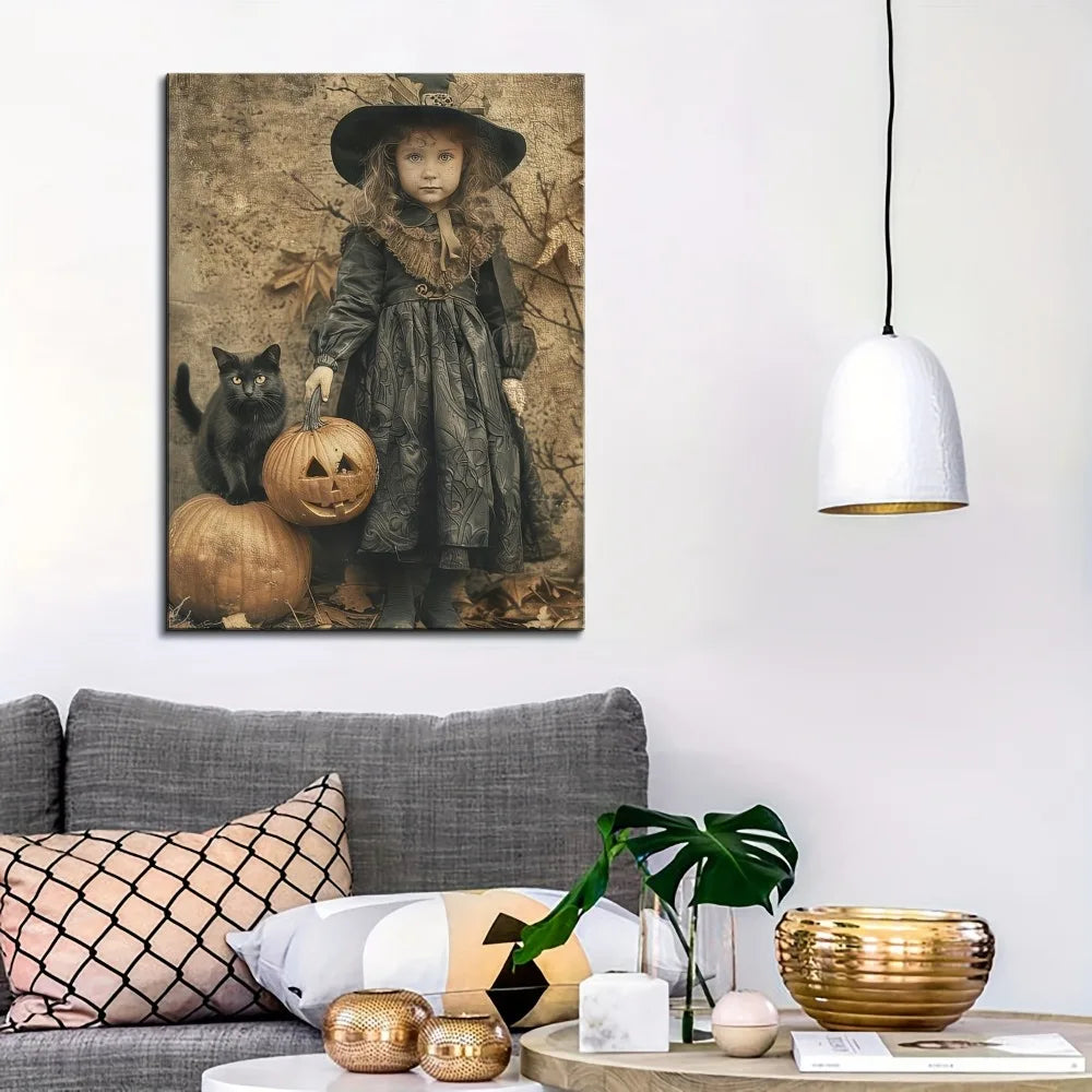 Hign-concerned Solid Wood Frame Halloween Witch Cat Decor