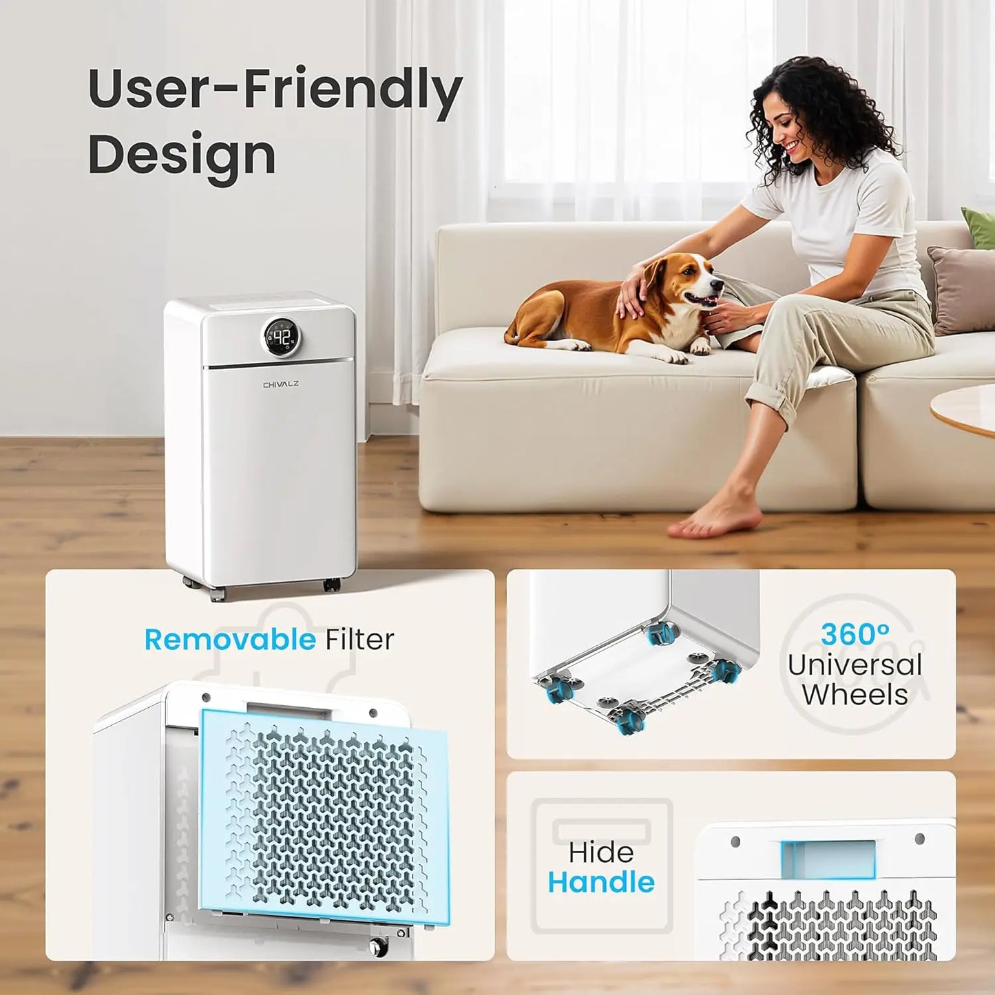 XMSJ Dehumidifier With Drain Hose For Basement Quiet Operation