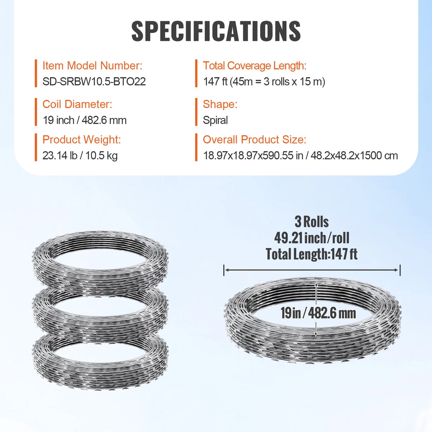 VEVOR Razor Wire Barbed Fence Fencing Double Spiral Galvanized Roll
