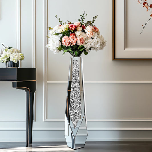Function Tall Floor Mirror Vase With Crushed Diamond Glass