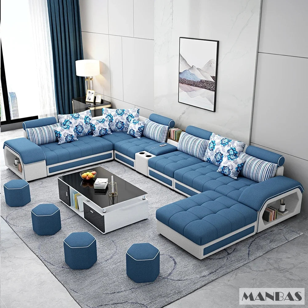 Linlamlim Modern U-Shaped Fabric Sofa Set with USB