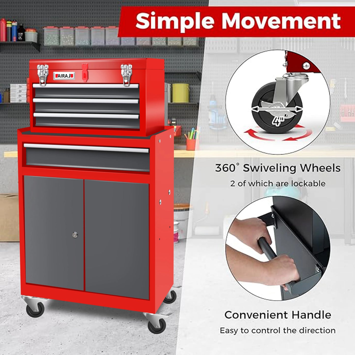 Hign-concerned Lockable Double Door Four Drawer Rolling Tool Chest With Top