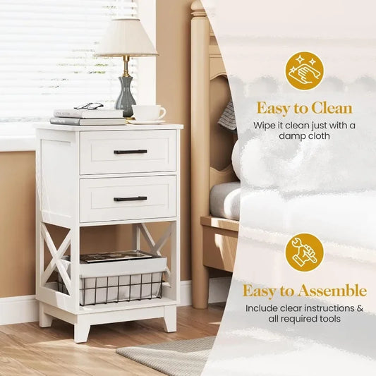 Hign-concerned Nightstand Set With 2 Drawers And Open Shelf