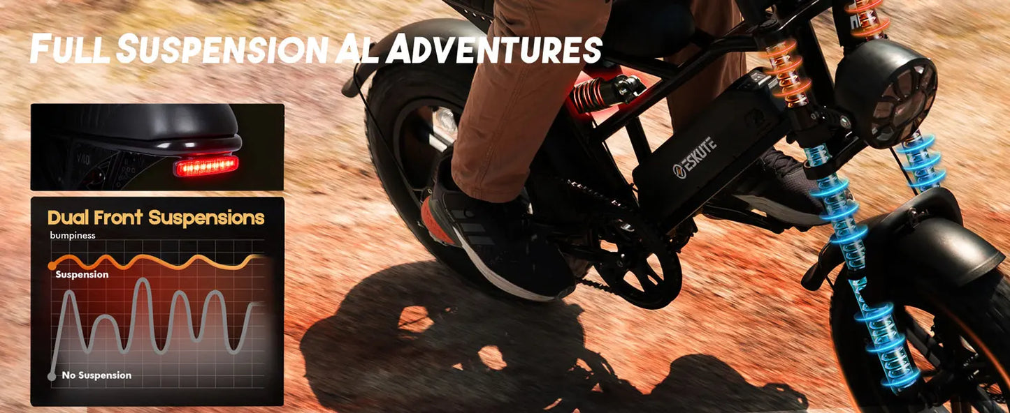 Eskute V100 Electric Bike 1500W Peak 28 MPH Dual Suspension