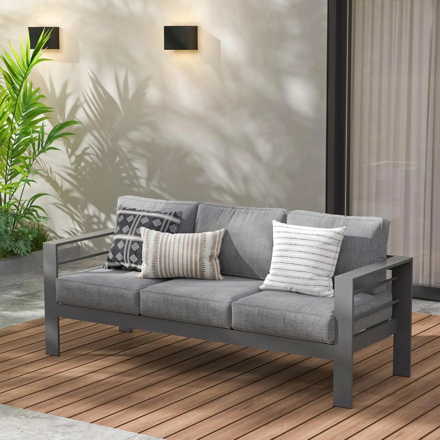 Two Piece Aluminum Patio Armchairs Set Outdoor All Weather Cushions