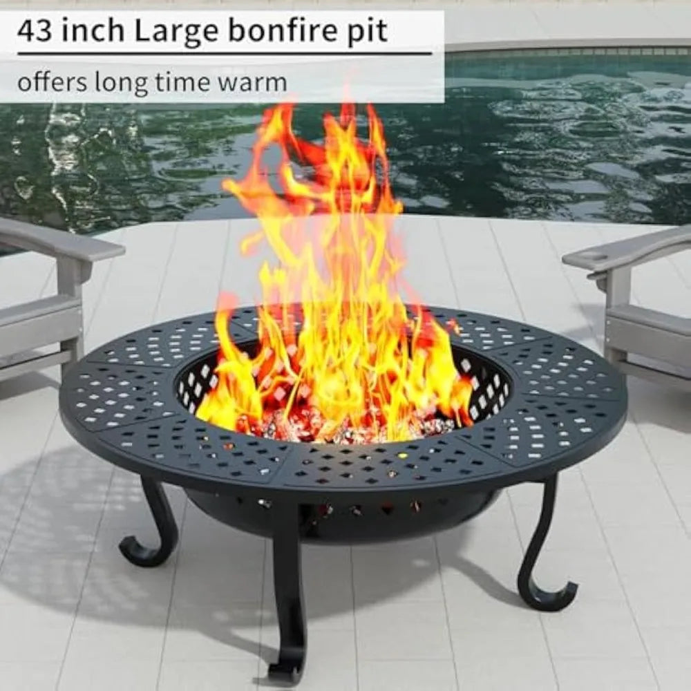 Outdoor Fire Pit Table With Grill For Backyard Patio