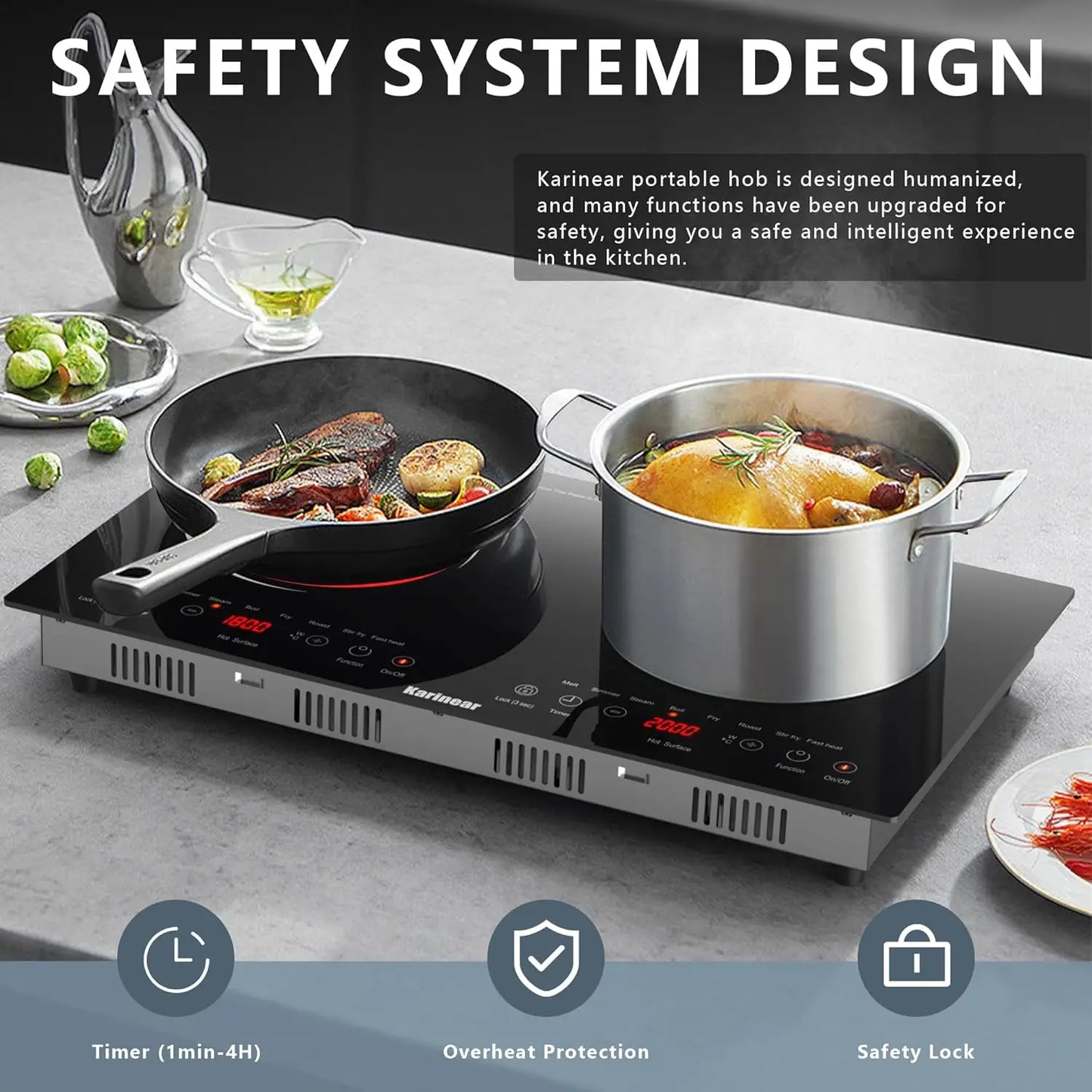 Karinear 2 Burner Ceramic Electric Cooktop Dual Voltage Plug