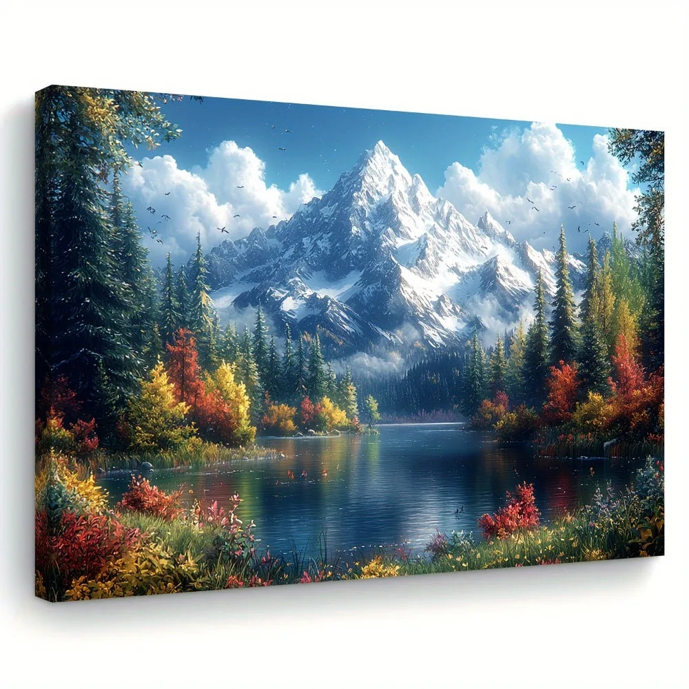 Hign-concerned Pine Frame Landscape Canvas Wall Art