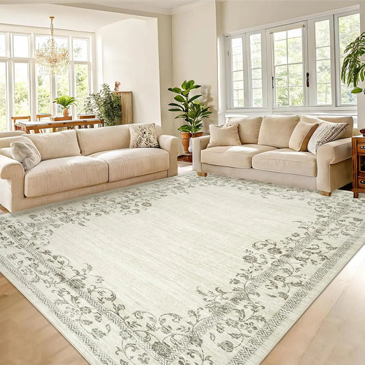 HiMIS Washable Area Rug Floral Border for Living Room