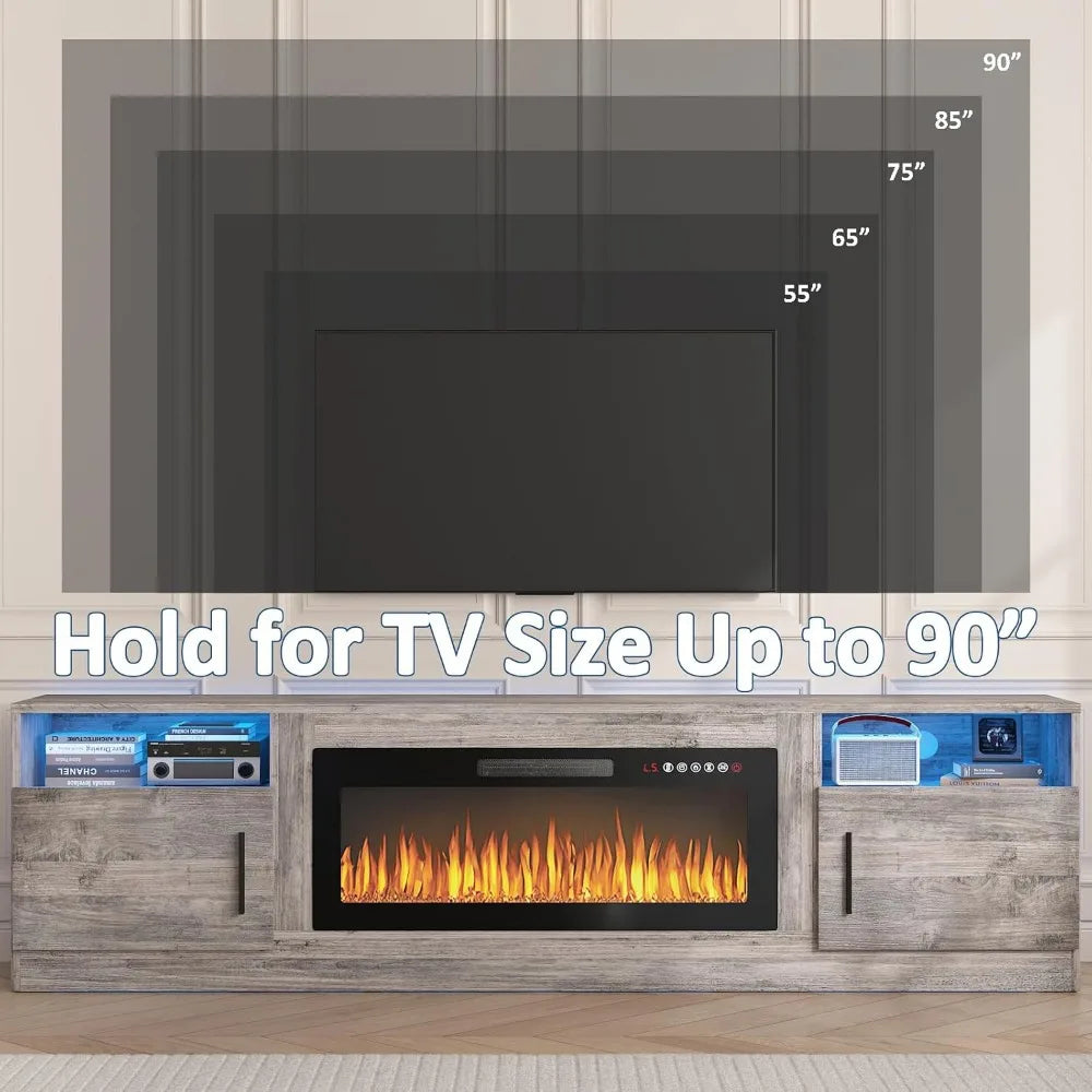 PUKAMI Fireplace TV Stand With Electric Fireplace And LED Lights