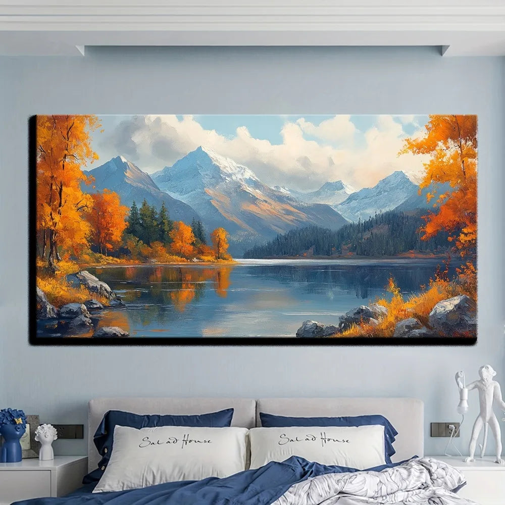 Hign-concerned Rustic Autumn Lake Landscape Wall Art