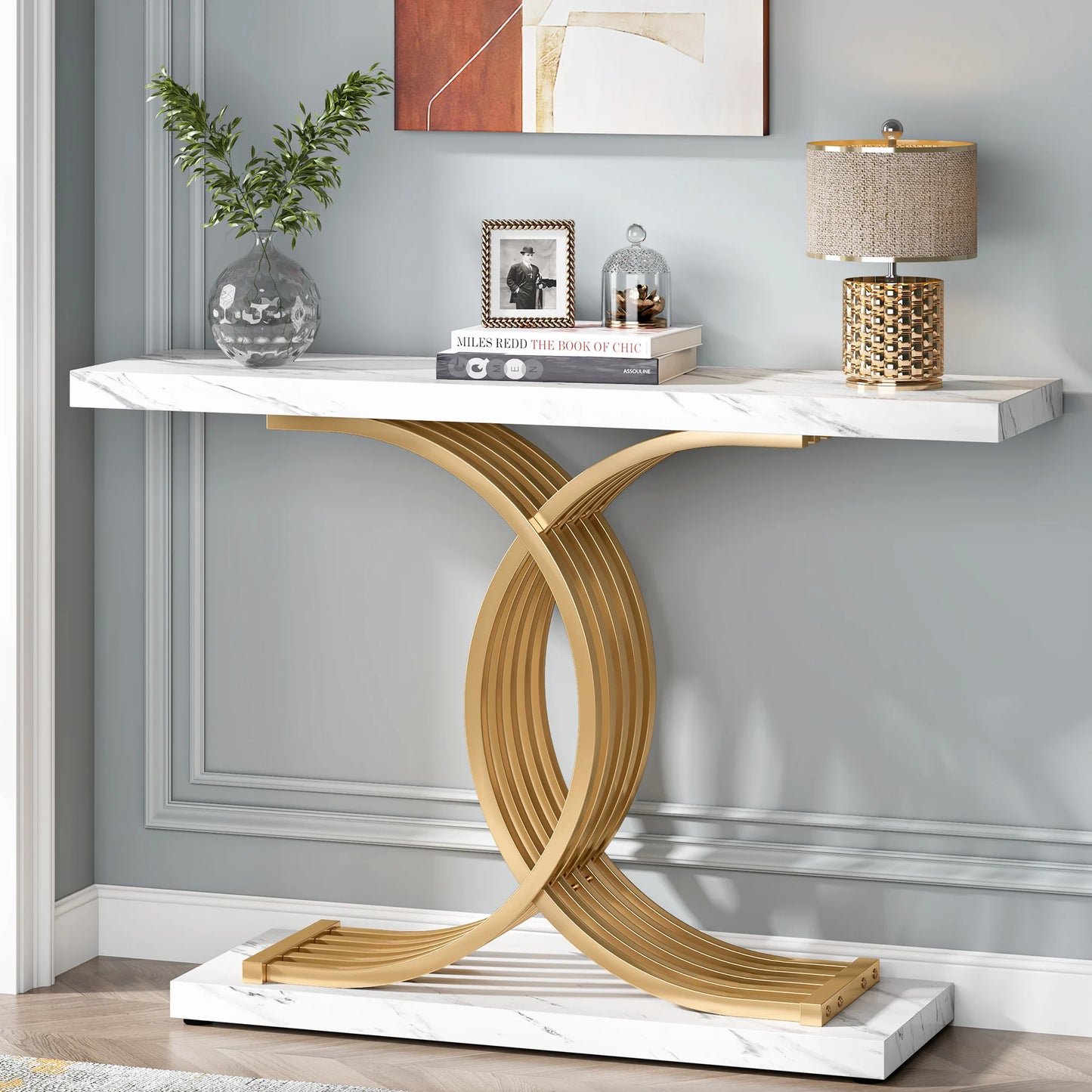 Tribesigns Modern Entryway Console Table With Geometric Metal Legs