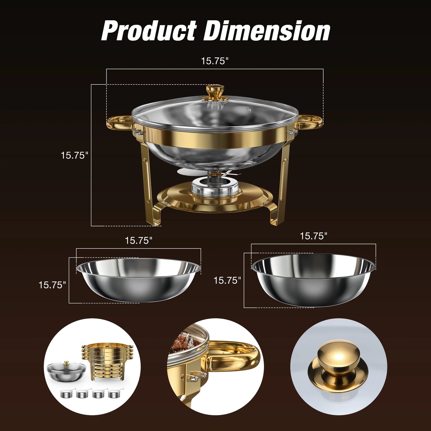Round Stainless Steel Chafing Dishes Set For Buffet Parties
