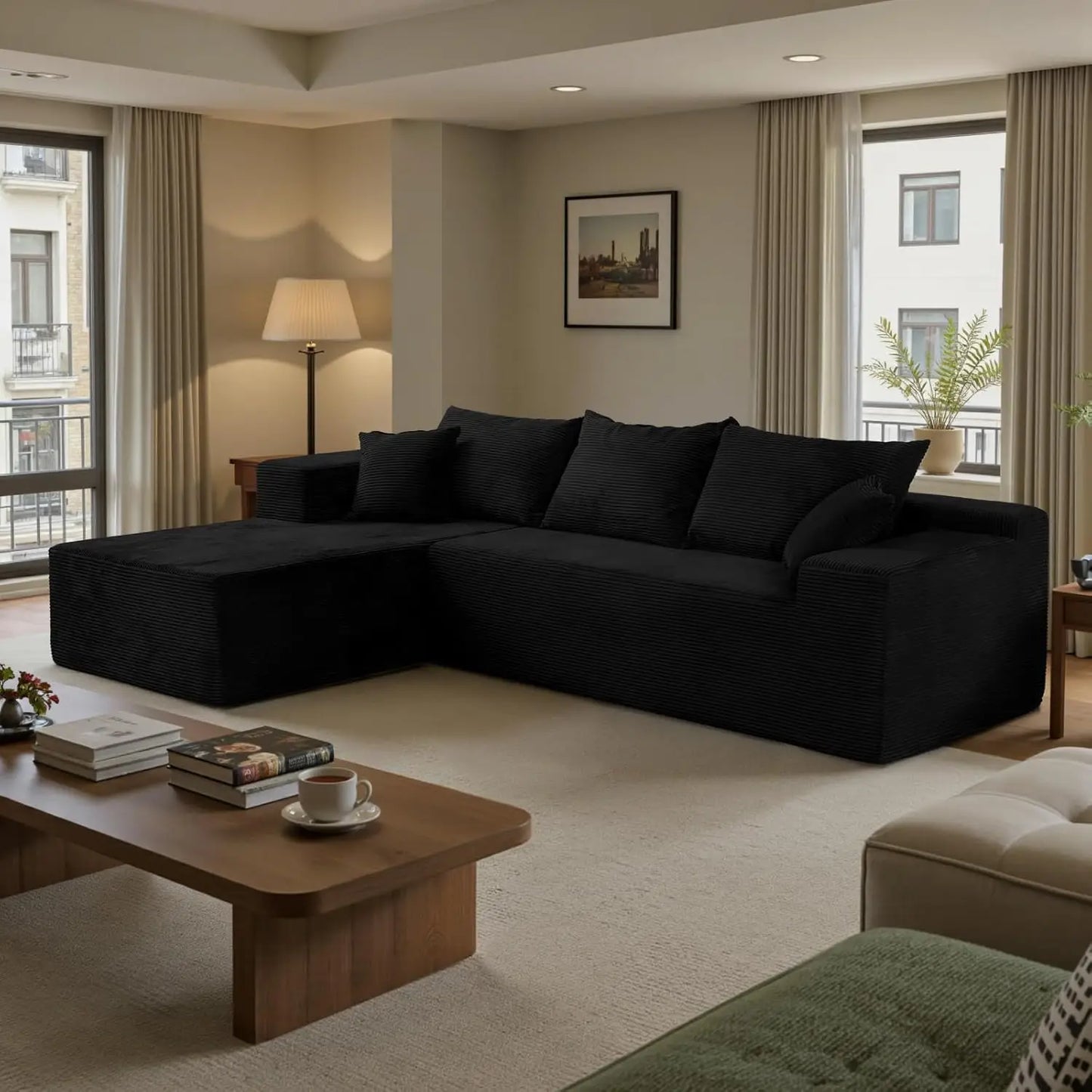 Angduo Cloud Sectional Sofa With L Shaped Chaise Modern Velvet