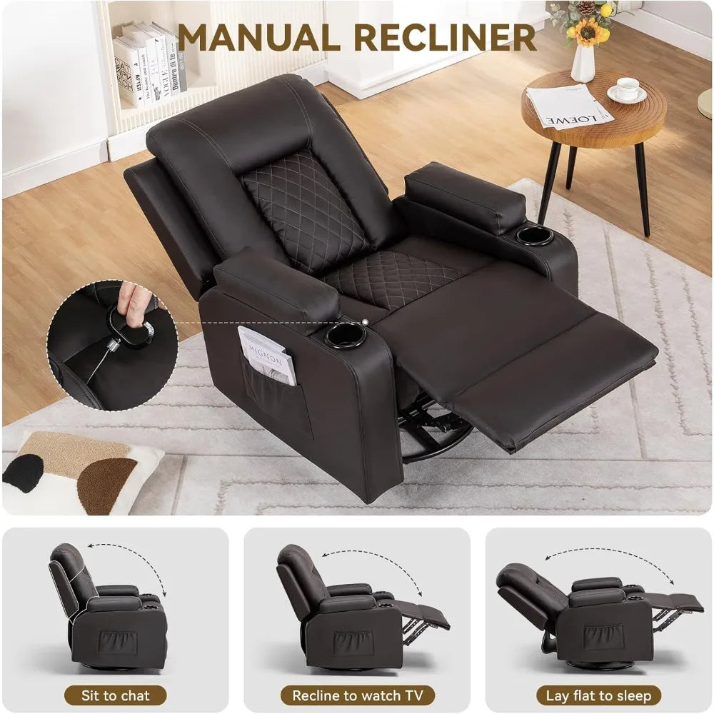 Adult Swivel Rocker Recliner With Massage Heat And Cup Holder